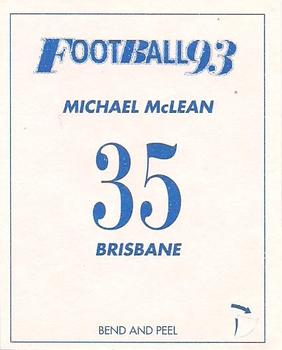 1993 Select AFL Stickers #35 Michael McLean Back